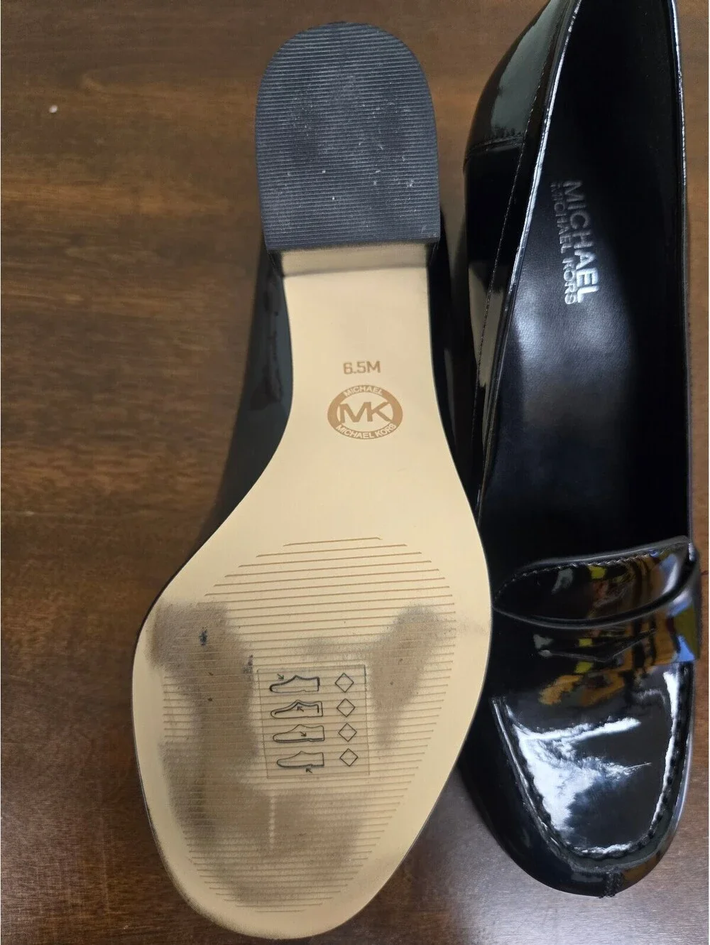 Michael Michael Kors black patent block heel loafers